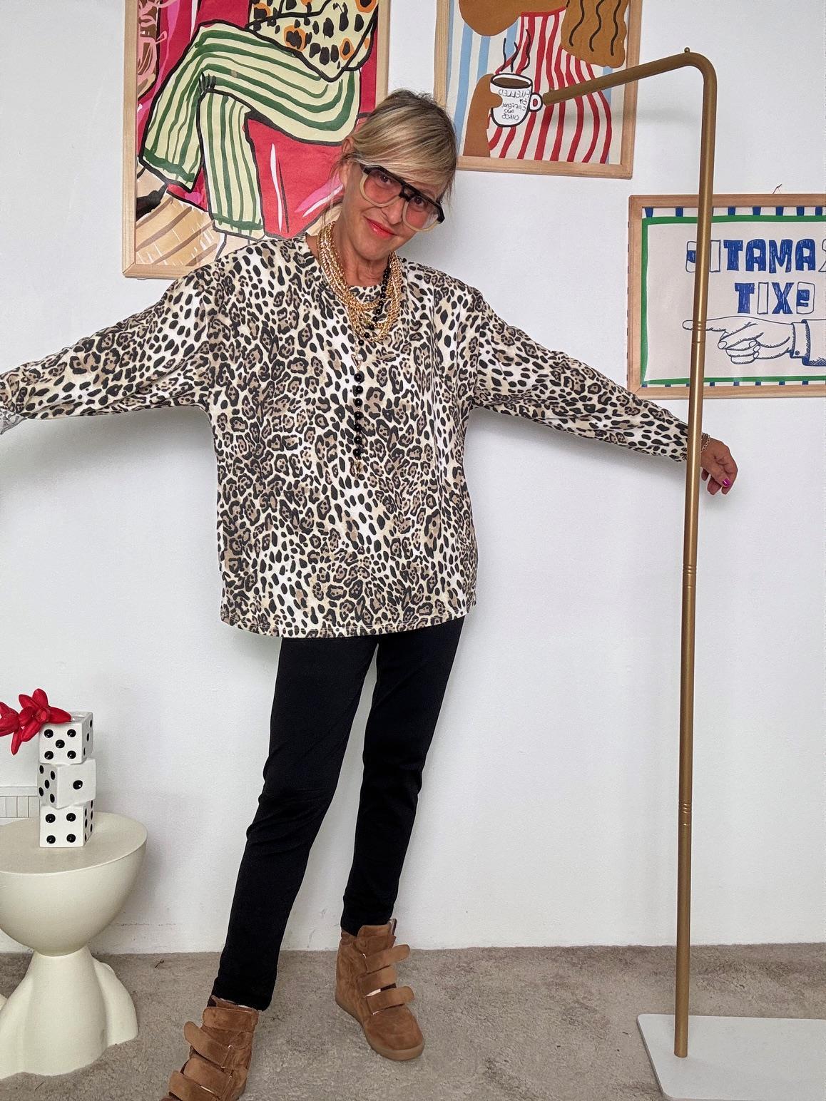 SUSY STAR - Maglia oversize leopardata Stile animalier ST50155/ BURRO SUSY STAR