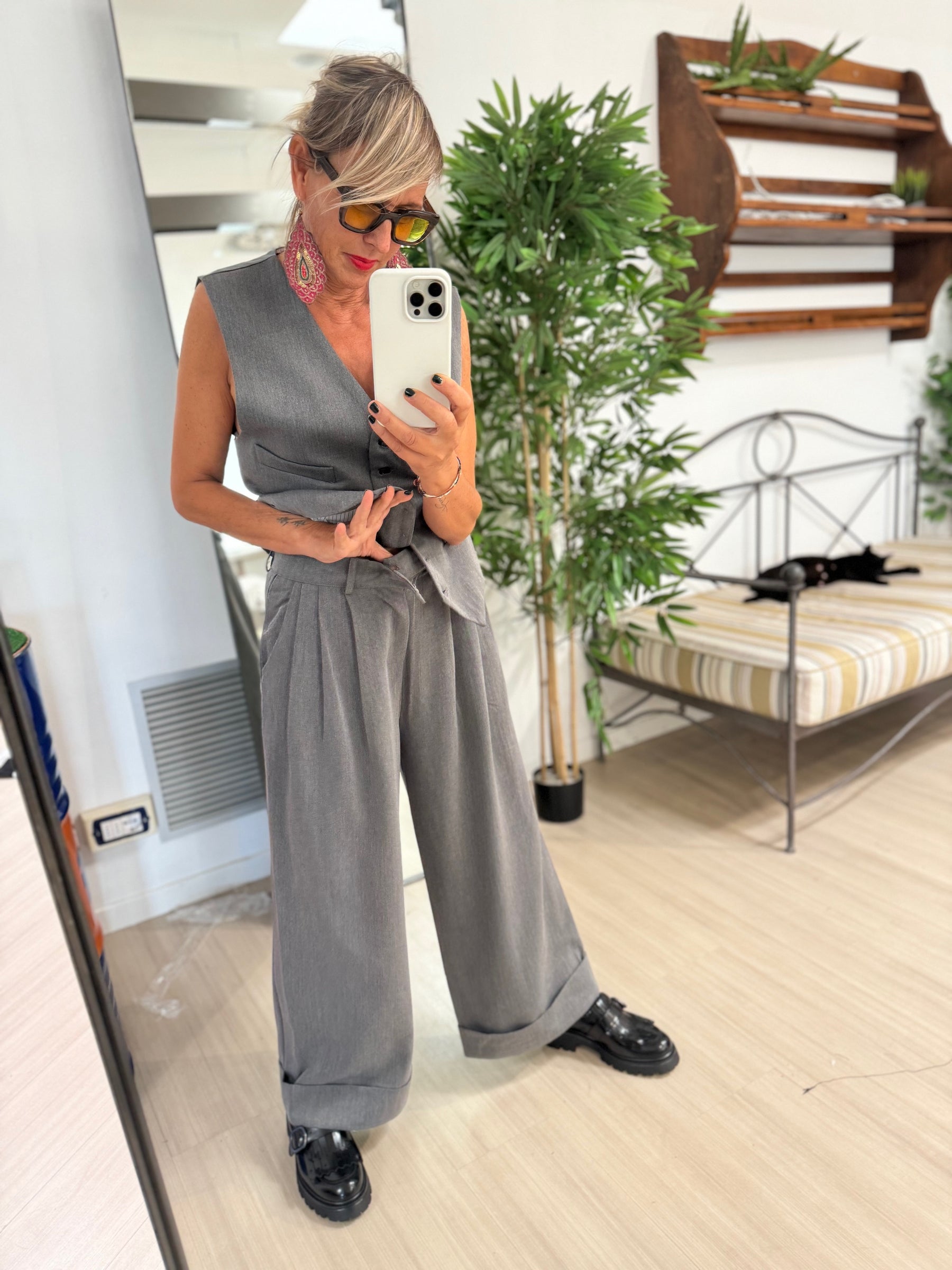 FEMALE - PANTALONE MANNISH CON PENCE - GRIGIO