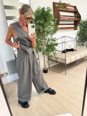 FEMALE - PANTALONE MANNISH CON PENCE - GRIGIO