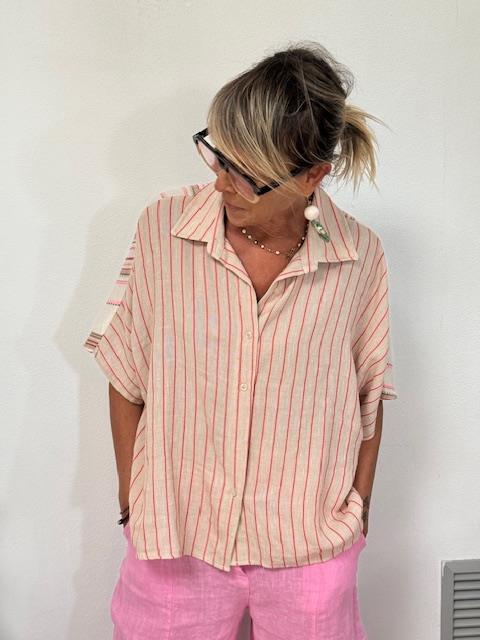 FEMALE - CAMICIA GARZA RIGHE - BEIGE/ROSA